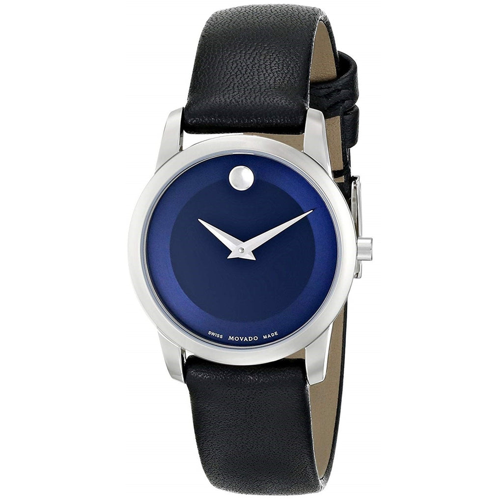 Movado Museum Blue Dial Black Leather Strap Watch For Women - 0606611 Buy Now By Movado