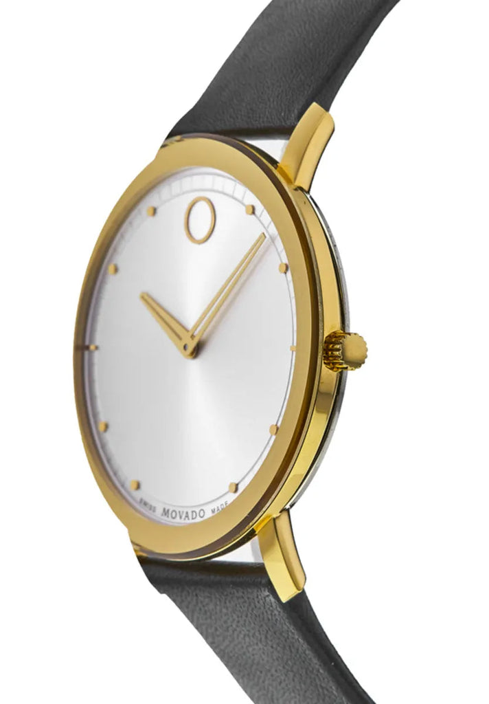 Movado TC Silver Dial Black Leather Strap Watch For Men - 606695 Buy Now By Movado