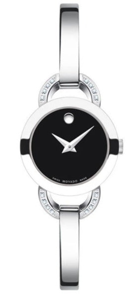 Movado Rondiro Diamonds Black Dial Silver Steel Strap Watch For Women - 0606798 Buy Now By Movado
