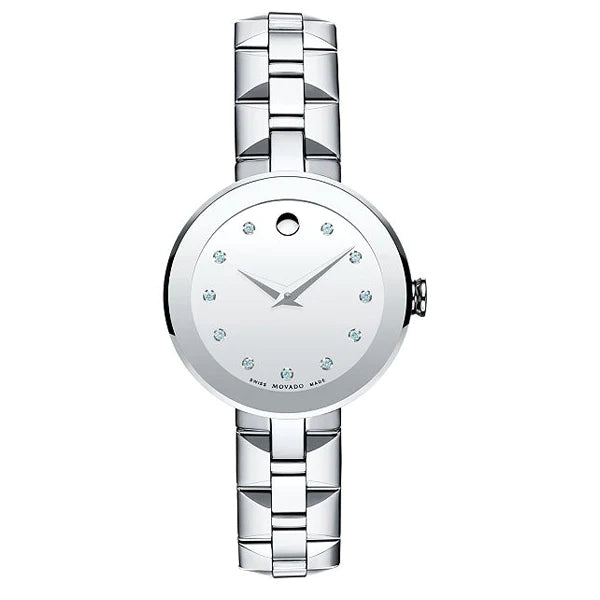 Movado Sapphire Diamonds Silver Dial Silver Steel Strap Watch For Women - 606814 Buy Now By Movado
