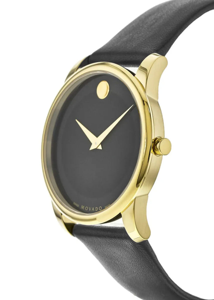Movado Museum Black Dial Black Leather Strap Watch For Men - 606876 Buy Now By Movado