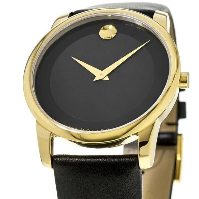Movado Museum Black Dial Black Leather Strap Watch For Men - 606876 Buy Now By Movado