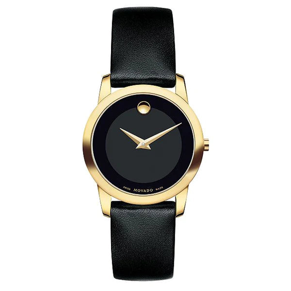 Movado Museum Black Dial Black Leather Strap Watch For Men - 606876 Buy Now By Movado