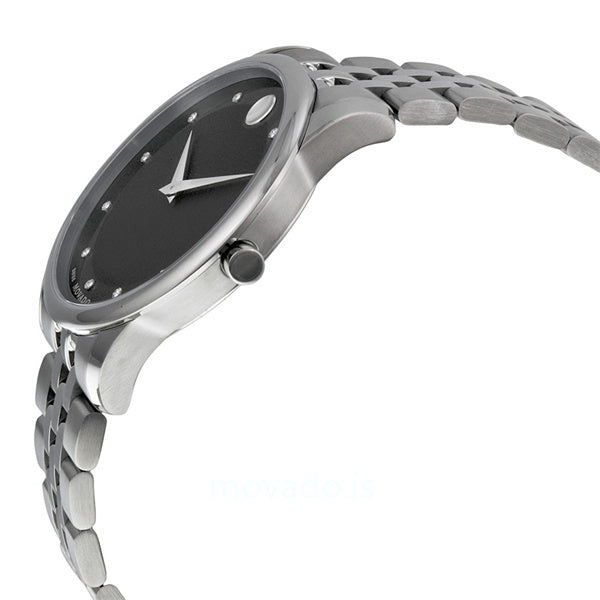 Movado Museum Diamonds Black Dial Silver Steel Strap Watch For Men - 606878 Buy Now By Movado
