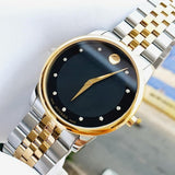 Movado Museum Classic Diamonds Black Dial Two Tone Steel Strap Watch For Men - 0606879 Buy Now By Movado