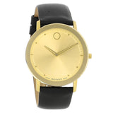 Movado Sapphire Gold Dial Black Leather Strap Watch For Men - 606883 Buy Now By Movado