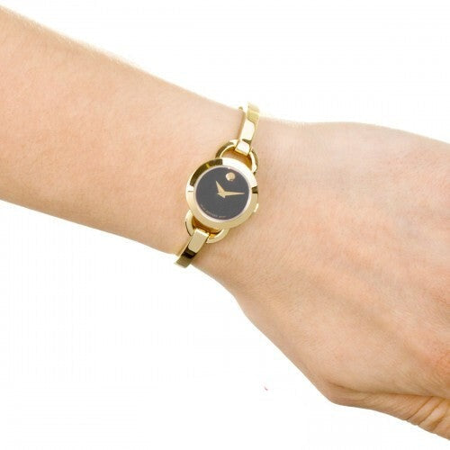 Movado Rondiro 22mm Black Dial Yellow Gold Steel Strap Watch For Women - 0606888 Buy Now By Movado