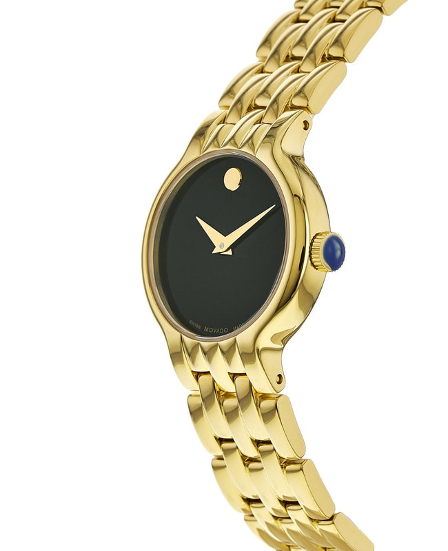 Movado Veturi Black Dial Gold Steel Strap Watch for Women - 0606935 Buy Now By Movado