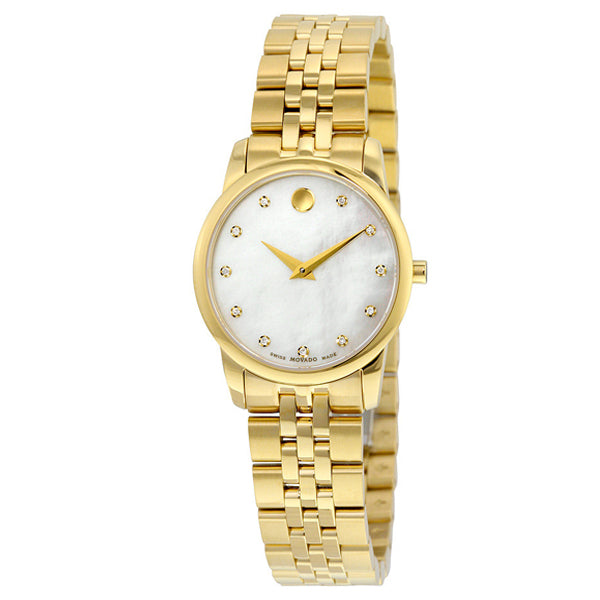 Movado Museum Classic Diamonds Mother of Pearl Dial Gold Steel Strap Watch For Women - 0606998 Buy Now By Movado