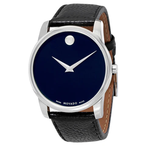 Movado Museum Blue Dial Black Leather Strap Watch For Men - 607013 Buy Now By Movado