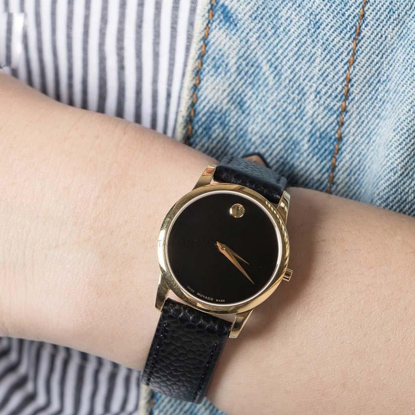 Movado Museum Classic Black Dial Black Leather Strap Watch For Women - 0607016 Buy Now By Movado