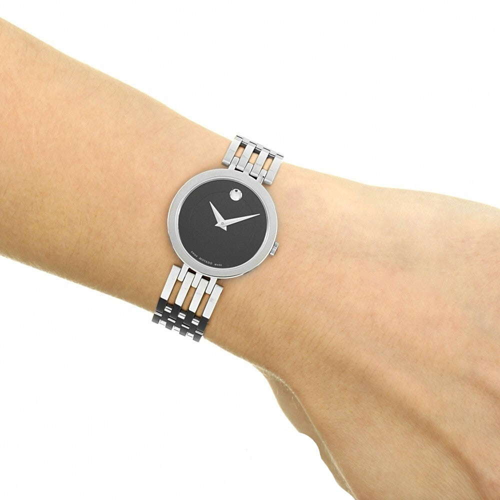 Movado Esperanza 28mm Black Dial Silver Steel Strap Watch For Women - 0607051 Buy Now By Movado