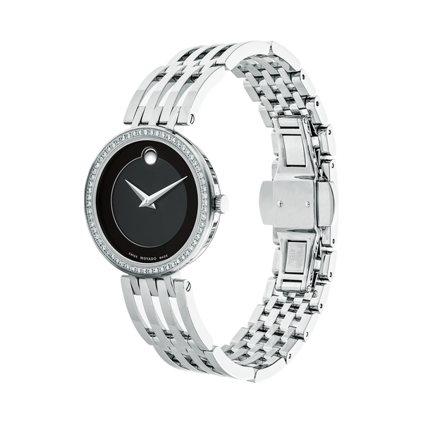 Movado Esperanza 63 Diamonds Black Dial Silver Steel Strap Watch For Women - 0607052 Buy Now By Movado