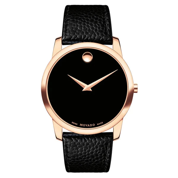 Movado Museum Classic Black Dial Black Leather Strap Watch For Men - 607060 Buy Now By Movado