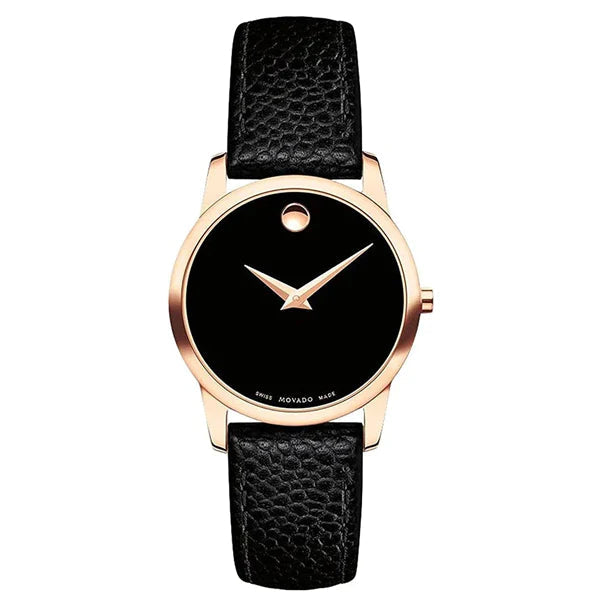 Movado Museum Classic Black Dial Black Leather Strap Watch For Women - 607061 Buy Now By Movado
