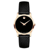 Movado Museum Classic Black Dial Black Leather Strap Watch For Women - 607061 Buy Now By Movado