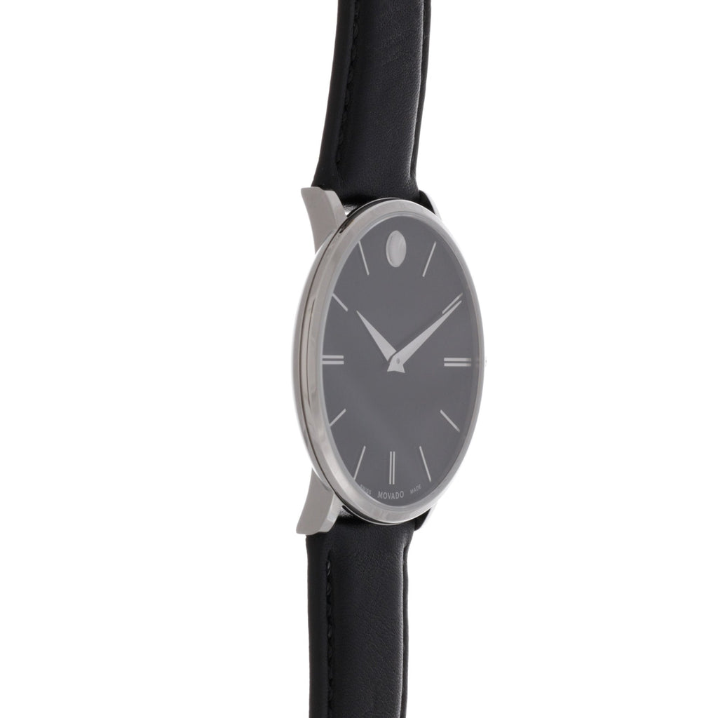 Movado Ultra Slim Black Dial Black Leather Strap Watch For Women - 0607094 Buy Now By Movado