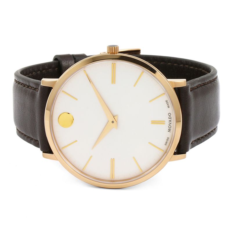 Movado Ultra Slim White Dial Brown Leather Strap Watch For Men - 0607089 Buy Now By Movado