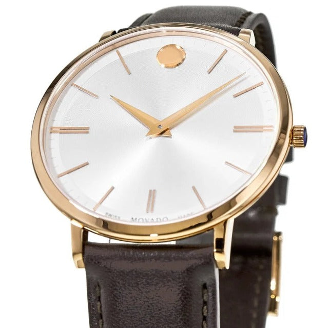 Movado Ultra Slim White Dial Brown Leather Strap Watch For Men - 0607089 Buy Now By Movado
