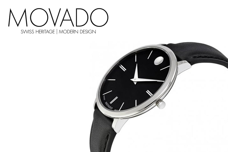Movado Ultra Slim Black Dial Black Leather Strap Watch For Women - 0607090 Buy Now By Movado