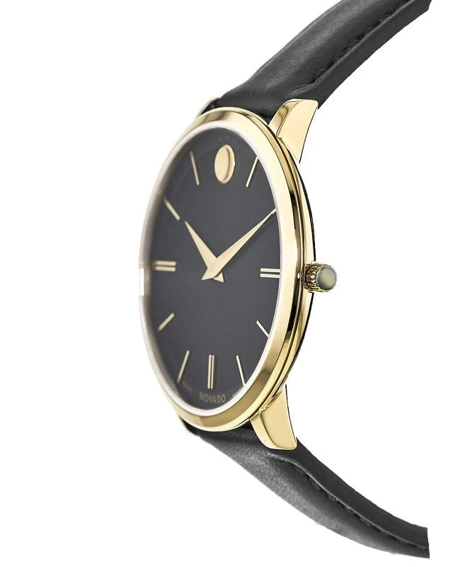 Movado Ultra Slim Black Dial Black Leather Strap Watch For Women - 0607091 Buy Now By Movado