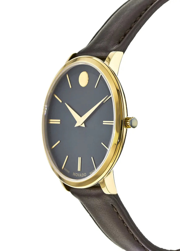 Movado Ultra Slim Blue Dial Brown Leather Strap Watch For Women - 0607092 Buy Now By Movado
