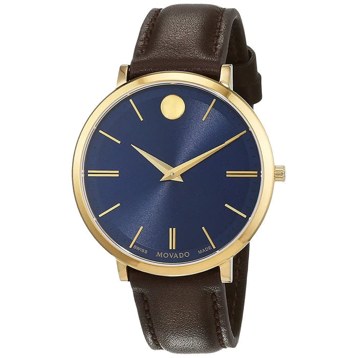 Movado Ultra Slim Blue Dial Brown Leather Strap Watch For Women - 0607092 Buy Now By Movado