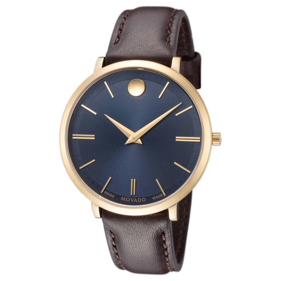 Movado Ultra Slim Blue Dial Brown Leather Strap Watch For Women - 0607092 Buy Now By Movado