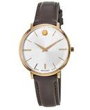 Movado Ultra Slim Silver Dial Brown Leather Strap Watch For Women - 0607093 Buy Now By Movado