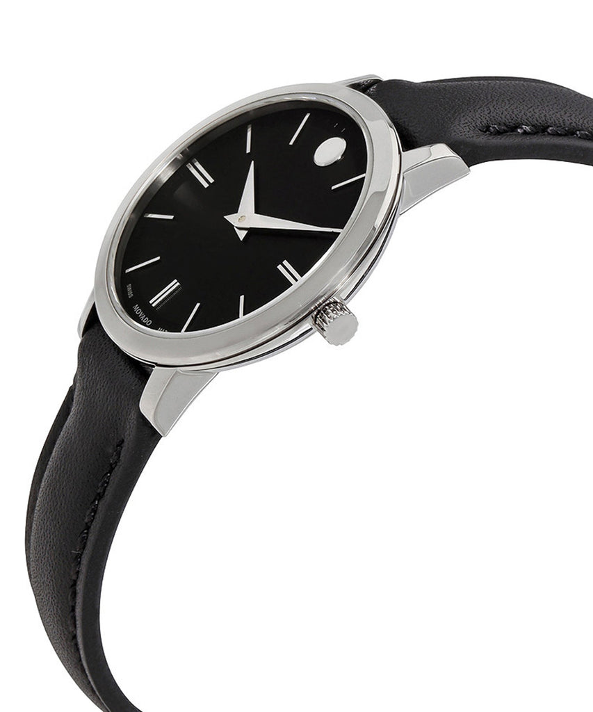 Movado Ultra Slim Black Dial Black Leather Strap Watch For Women - 0607094 Buy Now By Movado