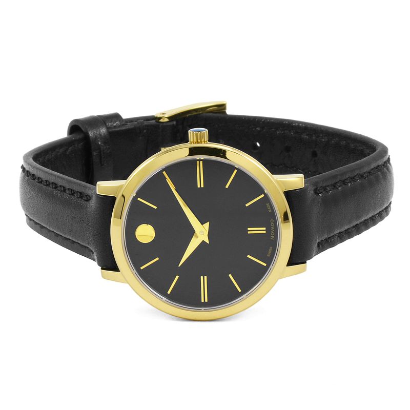 Movado Ultra Slim Black Dial Black Leather Strap Watch For Women - 0607095 Buy Now By Movado