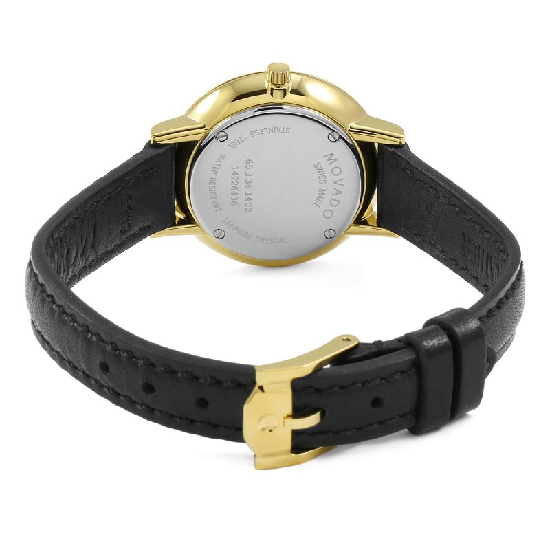 Movado Ultra Slim Black Dial Black Leather Strap Watch For Women - 0607095 Buy Now By Movado