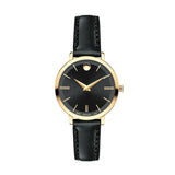Movado Ultra Slim Black Dial Black Leather Strap Watch For Women - 0607095 Buy Now By Movado