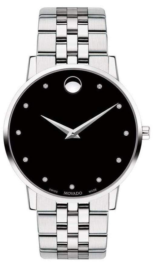 Movado Museum Classic Diamonds Black Dial Silver Steel Strap Watch for Men - 0607201 Buy Now By Movado