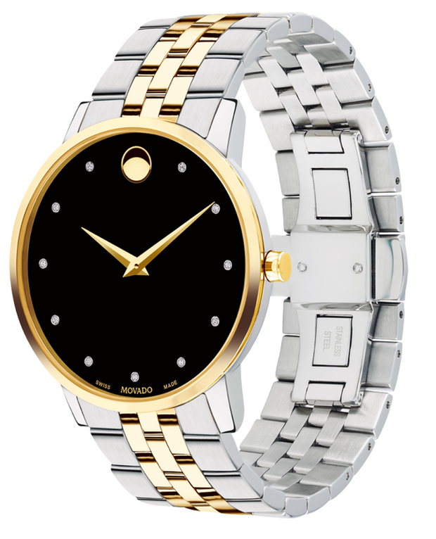 Movado Museum Classic Diamonds Black Dial Two Tone Steel Strap Watch for Men - 0607202 Buy Now By Movado