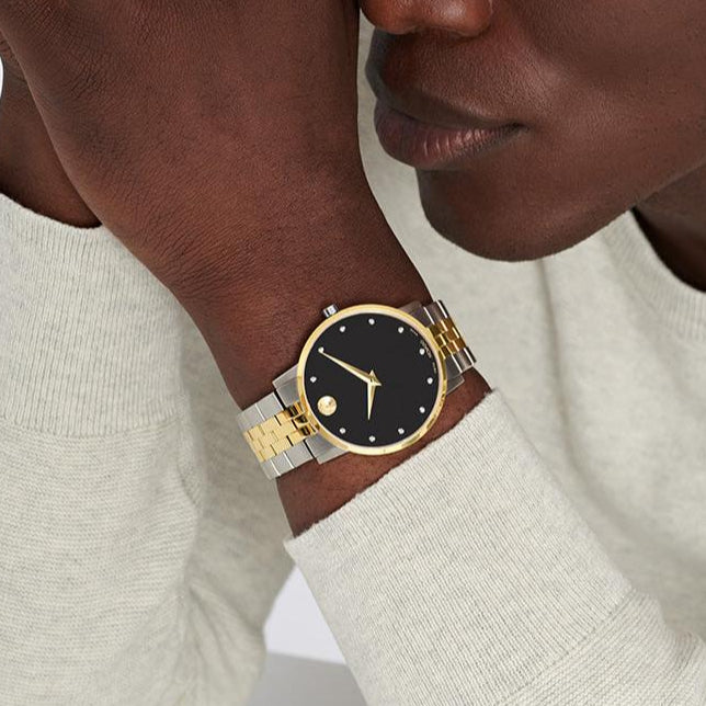 Movado Museum Classic Diamonds Black Dial Two Tone Steel Strap Watch for Men - 0607202 Buy Now By Movado