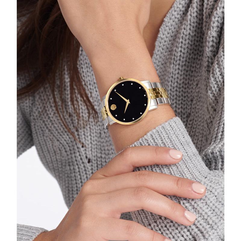 Movado Museum Classic Diamonds Black Dial Two Tone Steel Strap Watch for Men - 0607202 Buy Now By Movado