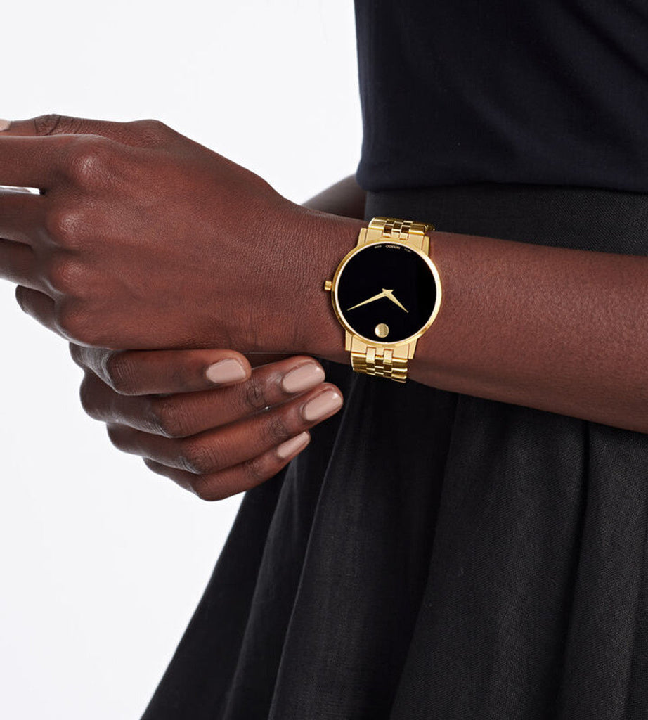 Movado Museum Classic Quartz Black Dial Gold Steel Strap Watch for Men - 0607203 Buy Now By Movado