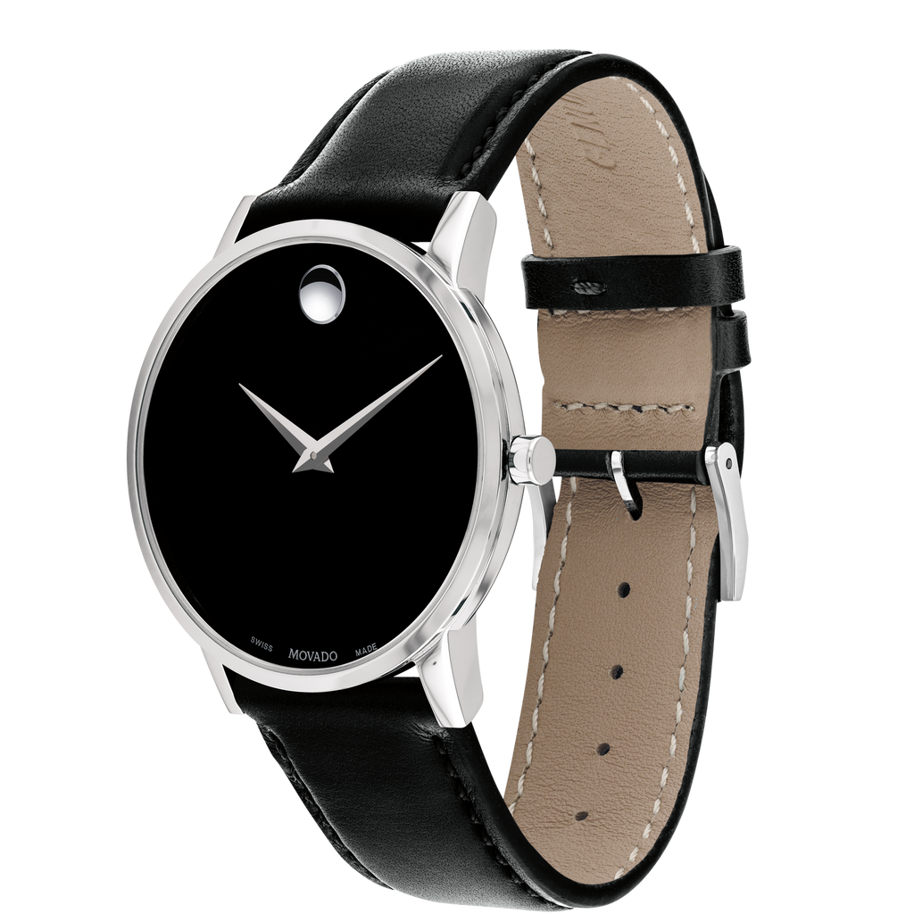 Movado Museum Black Dial Black Leather Strap Watch For Men - 2100002 Buy Now By Movado