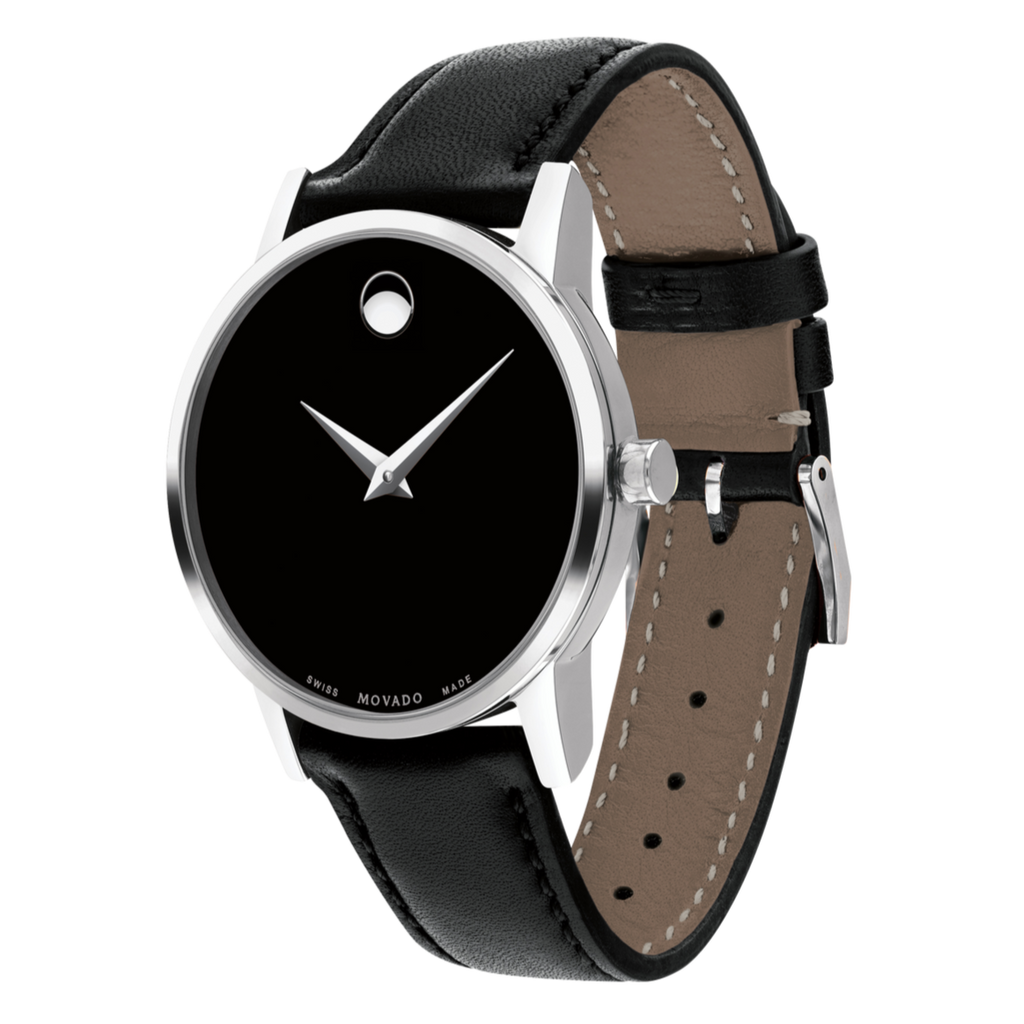 Movado Museum Black Dial Black Leather Strap Watch For Men - 2100002 Buy Now By Movado