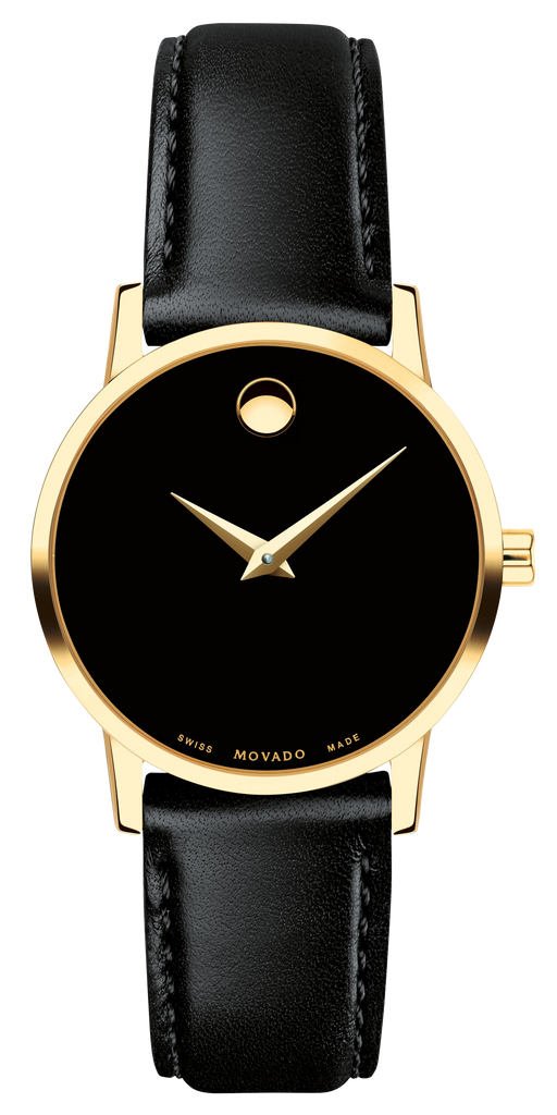 Movado Museum Black Dial Black Leather Strap Watch For Women - 2100006 Buy Now By Movado