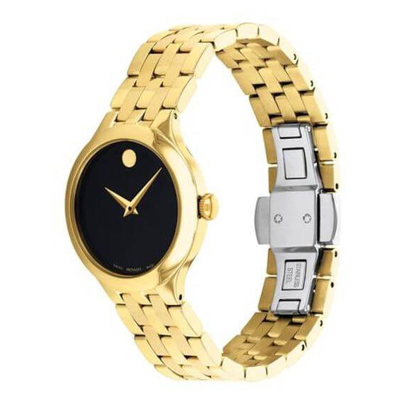 Movado Museum Classic Quartz Black Dial Gold Steel Strap Watch For Women - 0607005 Buy Now By Movado