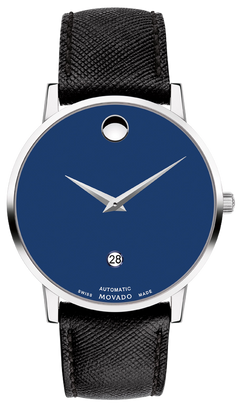 Movado Museum Classic Blue Dial Black Leather Strap Watch for Men - 0607197 Buy Now By Movado