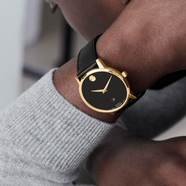 Movado Museum Black Dial Black Leather Strap Watch For Men - 2100005 Buy Now By Movado