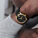 Movado Museum Black Dial Black Leather Strap Watch For Men - 2100005 Buy Now By Movado