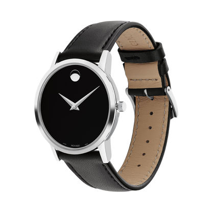 Movado Museum Black Dial Black Leather Strap Watch For Men - 2100002 Buy Now By Movado