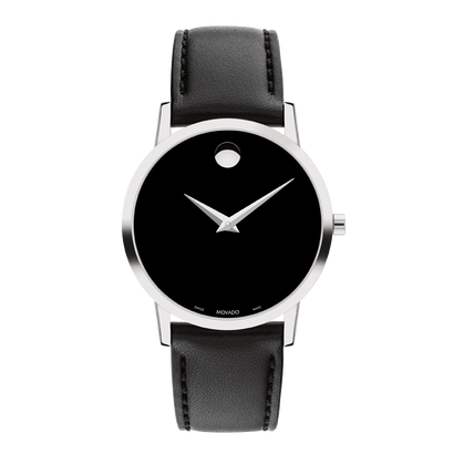 Movado Museum Black Dial Black Leather Strap Watch For Men - 606502 Buy Now By Movado