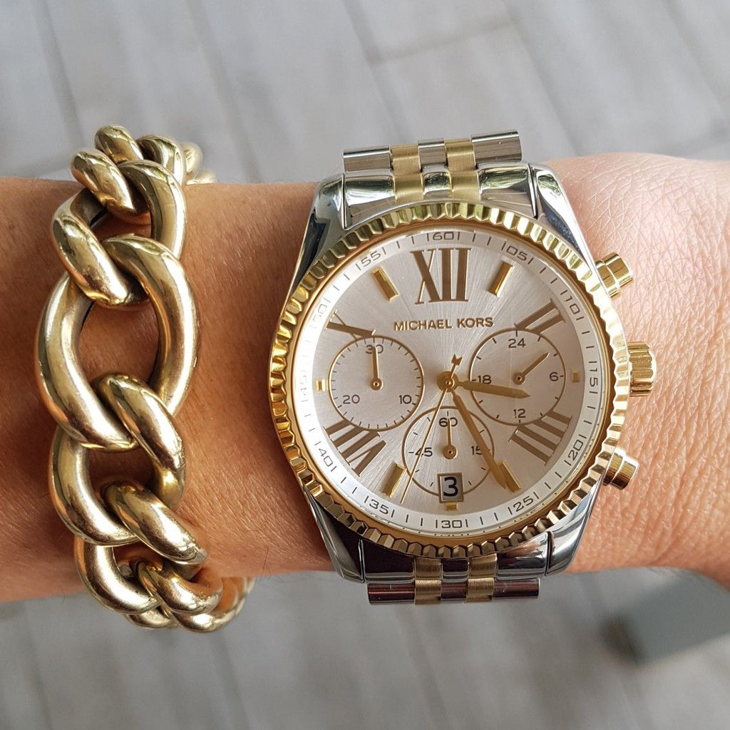 Michael Kors Lexington Silver Dial Two Tone Steel Strap Watch for Women - MK5955 Buy Now By Michael Kors