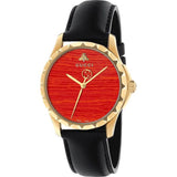 Gucci G Timeless Coral Red Dial Black Leather Strap Watch For Men - YA126464 Buy Now By Gucci