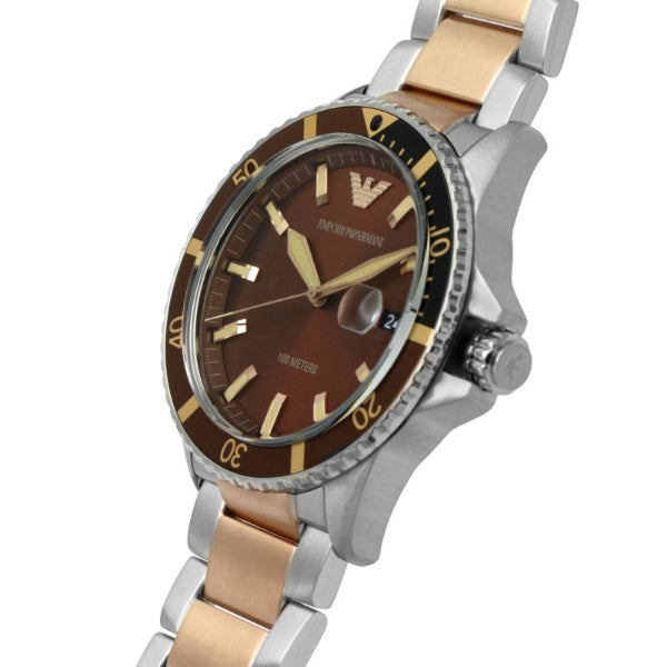 Emporio Armani Diver Quartz Brown Dial Two Tone Steel Strap Watch For Men - AR11340 Buy Now By Emporio Armani